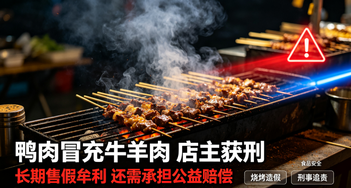 以鸭充牛羊牟利！咸宁一烧烤店主售假一年多获刑并承担公益赔偿